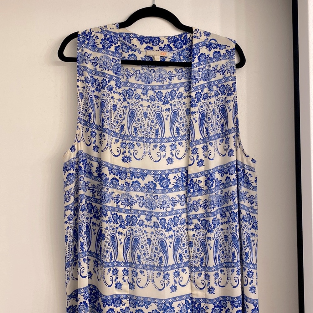 Blue and cream floral maxi vest